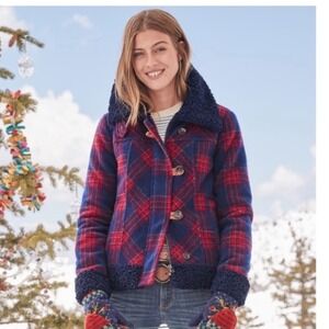 Sundance NEW Greta Plaid Wool Coat Sherpa Collar Toggle‎ Front-Size XXL